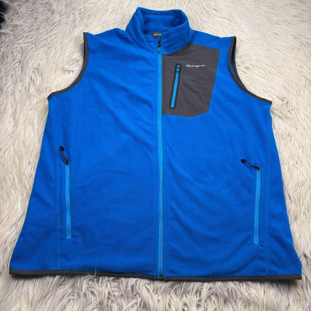 Eddie Bauer Men's XL Blue First Ascent Light Weight Fleece Zip Front Vest Hiking